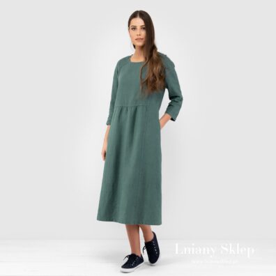 DELFINA zielona sukienka lniana.