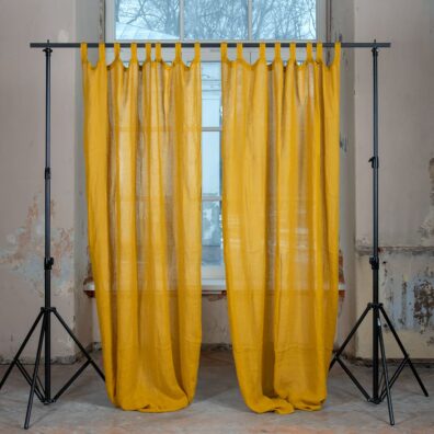 BOHEMIA musztardowa firanka lniana.