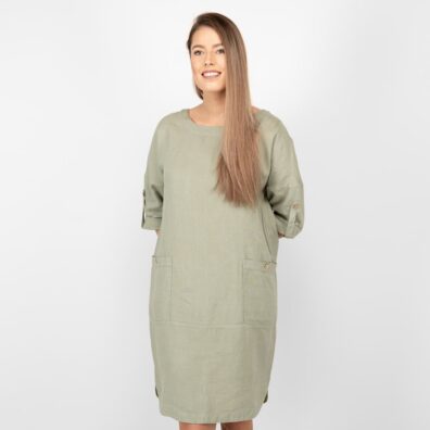 Sukienka jasne khaki. Dekatyzowany len 100%